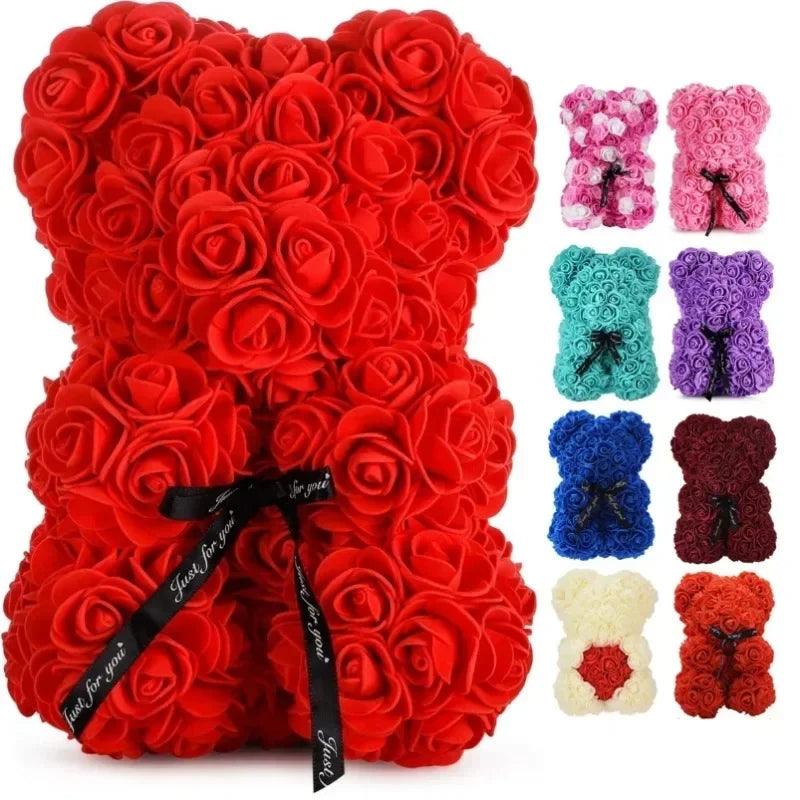 Urso de rosas artificiais, presente encantador para qualquer ocasião - Universo Mix