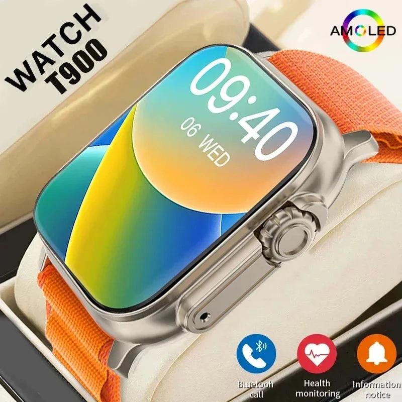 Smartwatch T900 Ultra com Bluetooth, monitor de batimento cardíaco e alerta de notificações - Universo Mix