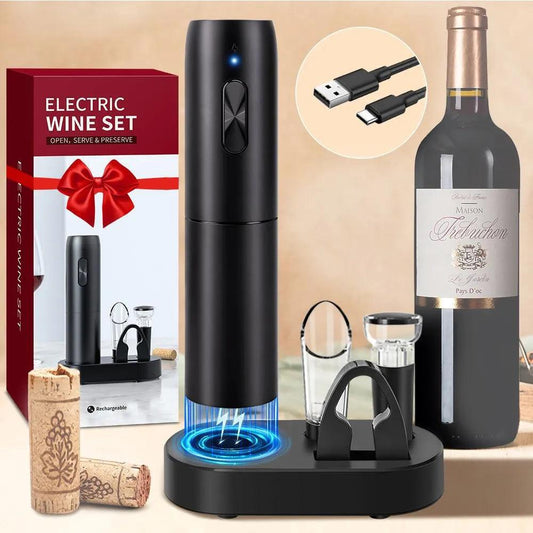 Abridor de garrafas de vinho elétrico, automático e com base de carregamento - Universo Mix