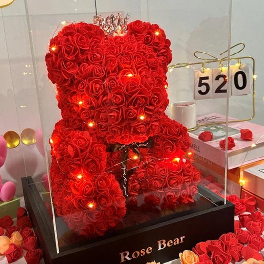 Urso de rosas artificiais, presente encantador para qualquer ocasião - Universo Mix