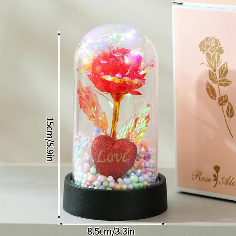 Rosa artificial com luz led em cúpula de vidro, perfeita para presentes e decoração - Universo Mix