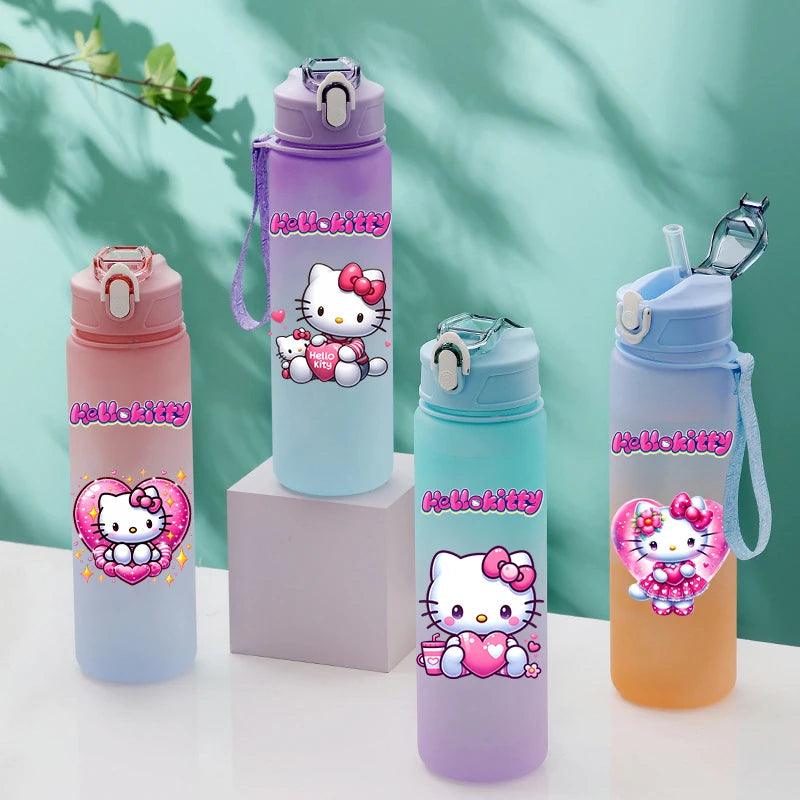 Garrafa de água Hello Kitty com palhinha, portátil de 750ml - Universo Mix