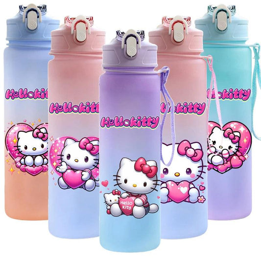 Garrafa de água Hello Kitty com palhinha, portátil de 750ml - Universo Mix