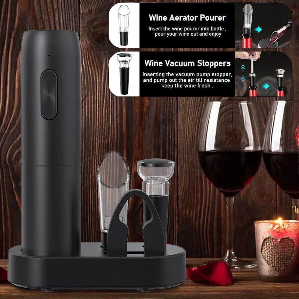 Abridor de garrafas de vinho elétrico, automático e com base de carregamento - Universo Mix