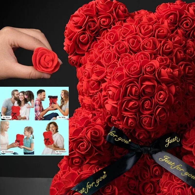 Urso de rosas artificiais, presente encantador para qualquer ocasião - Universo Mix