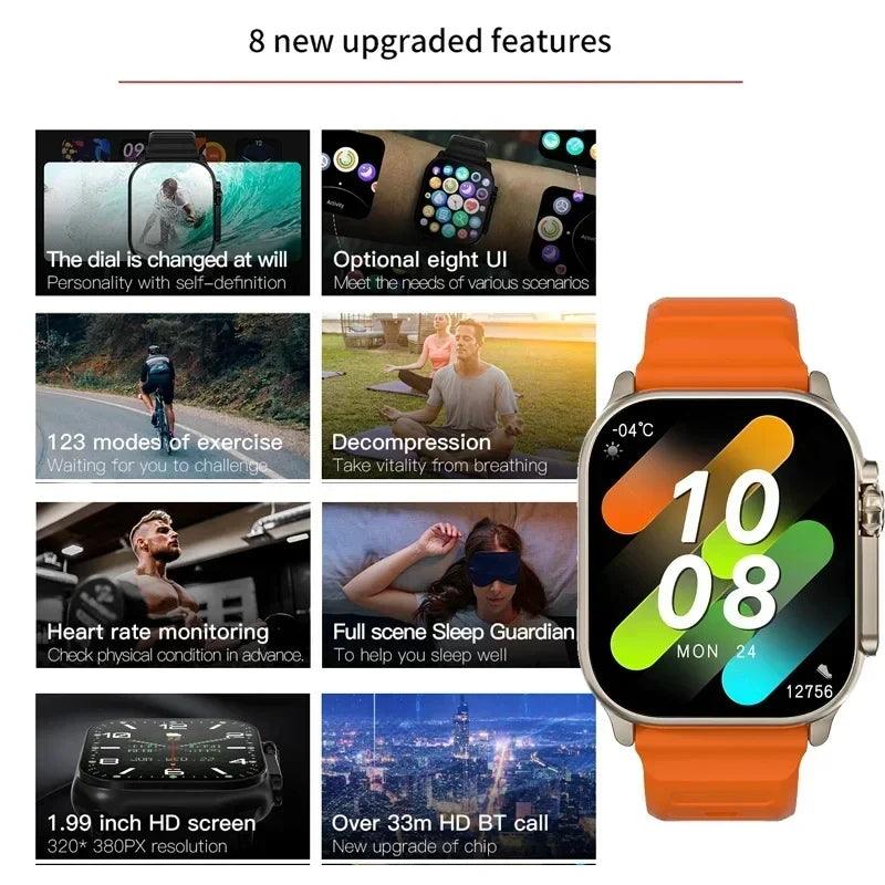 Smartwatch T900 Ultra com Bluetooth, monitor de batimento cardíaco e alerta de notificações - Universo Mix