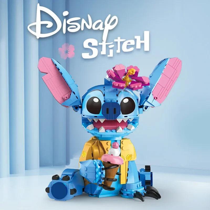 Blocos de construção Stitch com camisa havaiana, flor e um cone de gelado - Universo Mix